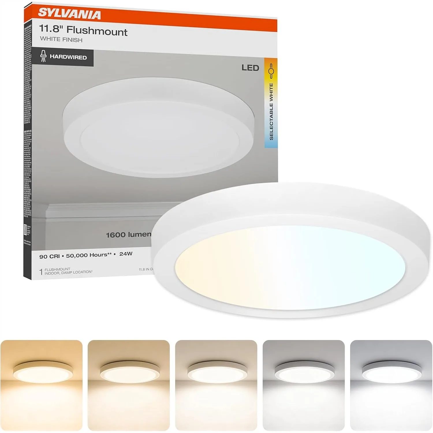 12" LED Flush Mount Ceiling Light, 24W, 5 Color Select 2700K-5000K, 1600 Lumens, Hardwired, White, for Bedroom Kitchen Hallway
12" LED Flush Mount Ceiling Light, 24W, 5 Color Select 2700K-5000K, 1600 Lumens, Hardwired, White, for Bedroom Kitchen Hallway