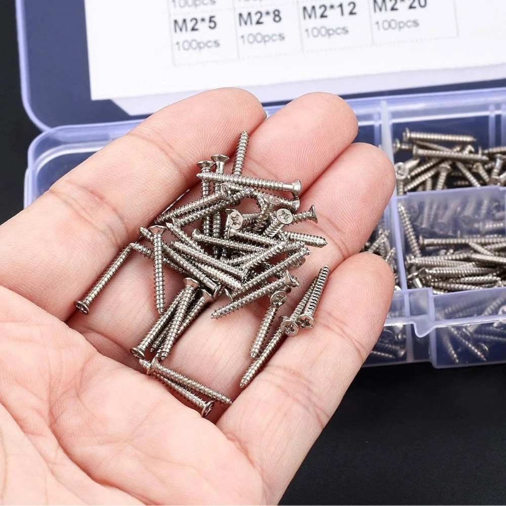 800pcs Self Tapping Wood Screws Set M2 Phillips Flat Head Sheet Metal Screw Self Tapping Cross Drive Screws Assortment Kit
800pcs Self Tapping Wood Screws Set M2 Phillips Flat Head Sheet Metal Screw Self Tapping Cross Drive Screws Assortment Kit