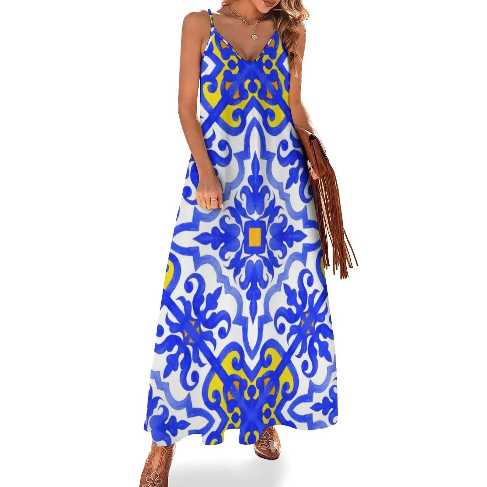 Portuguese azulejo tiles. Blue and white gorgeous seamless patterns. Sleeveless Dress summer dresses evening dresses ladies
Portuguese azulejo tiles. Blue and white gorgeous seamless patterns. Sleeveless Dress summer dresses evening dresses ladies