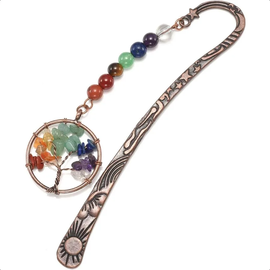 Antique Copper Metal Bookmark Beading Bookmarks with Handmade 7 Chakra Healing Crystals Tree of Life Tumbled Gemstones and Roun
Antique Copper Metal Bookmark Beading Bookmarks with Handmade 7 Chakra Healing Crystals Tree of Life Tumbled Gemstones and Roun