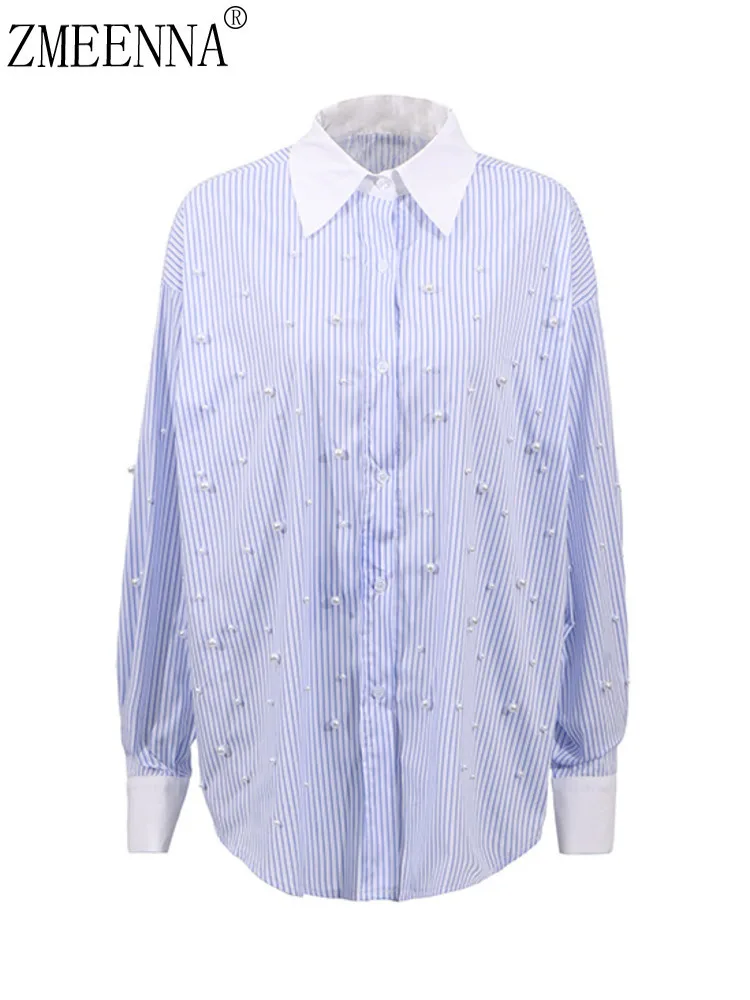 ZMEENNA Elegant Women's Blue Shirt With Pearl Embellishments Long Sleeves Chic Button Down Top Fashion Blouse ZM1021
ZMEENNA Elegant Women's Blue Shirt With Pearl Embellishments Long Sleeves Chic Button Down Top Fashion Blouse ZM1021