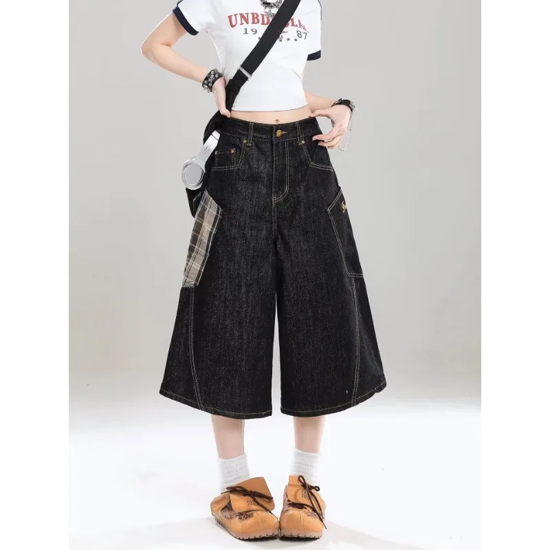 American Retro Plaid Spliced Denim Cropped Pants for Men and Women Loose Design Wide-leg Shorts Trendy Yk2 Clothing Short Woman
American Retro Plaid Spliced Denim Cropped Pants for Men and Women Loose Design Wide-leg Shorts Trendy Yk2 Clothing Short Woman