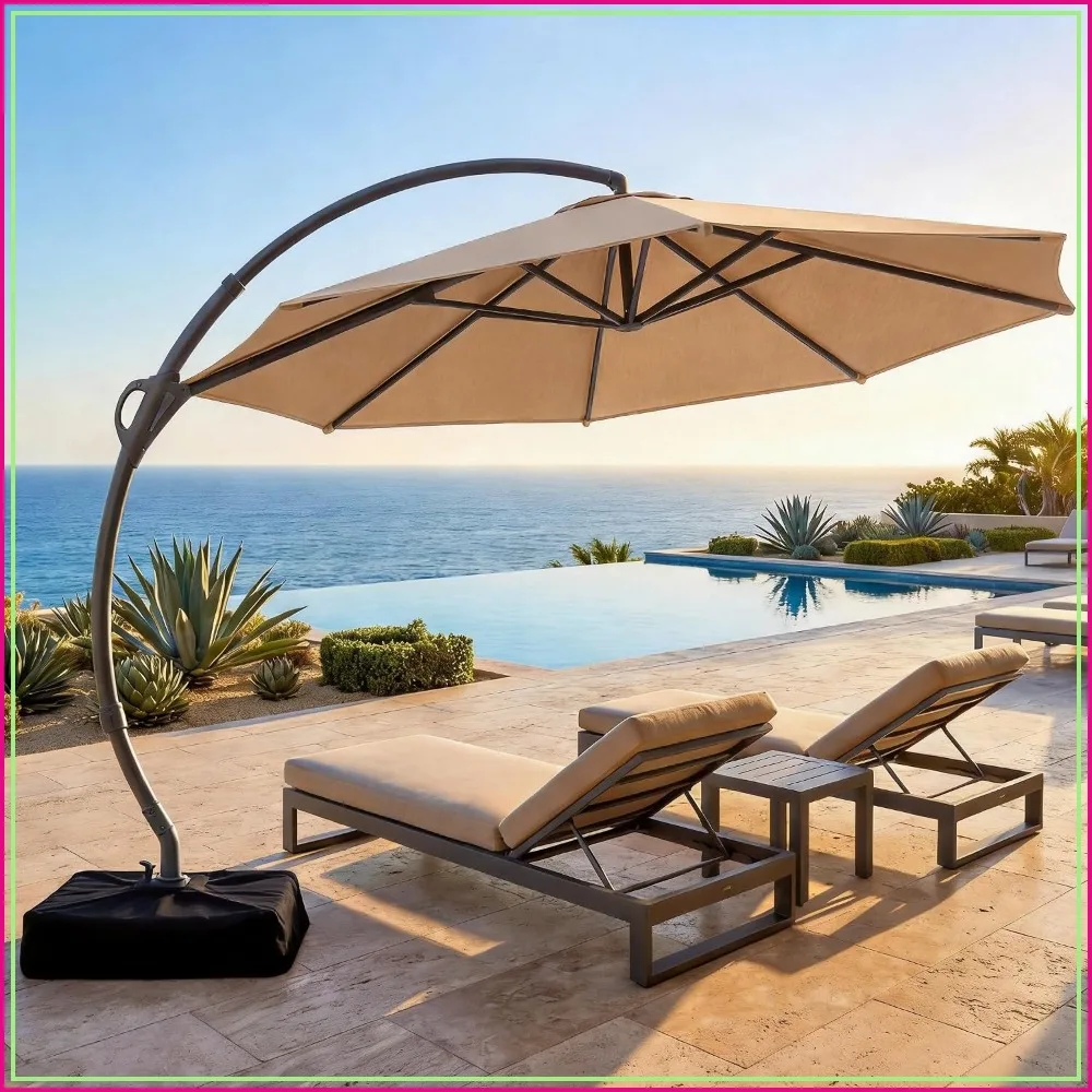 11FT Cantilever Umbrella with Base, Heavy Duty Offset Patio Umbrella 360° Rotation, Beige
11FT Cantilever Umbrella with Base, Heavy Duty Offset Patio Umbrella 360° Rotation, Beige