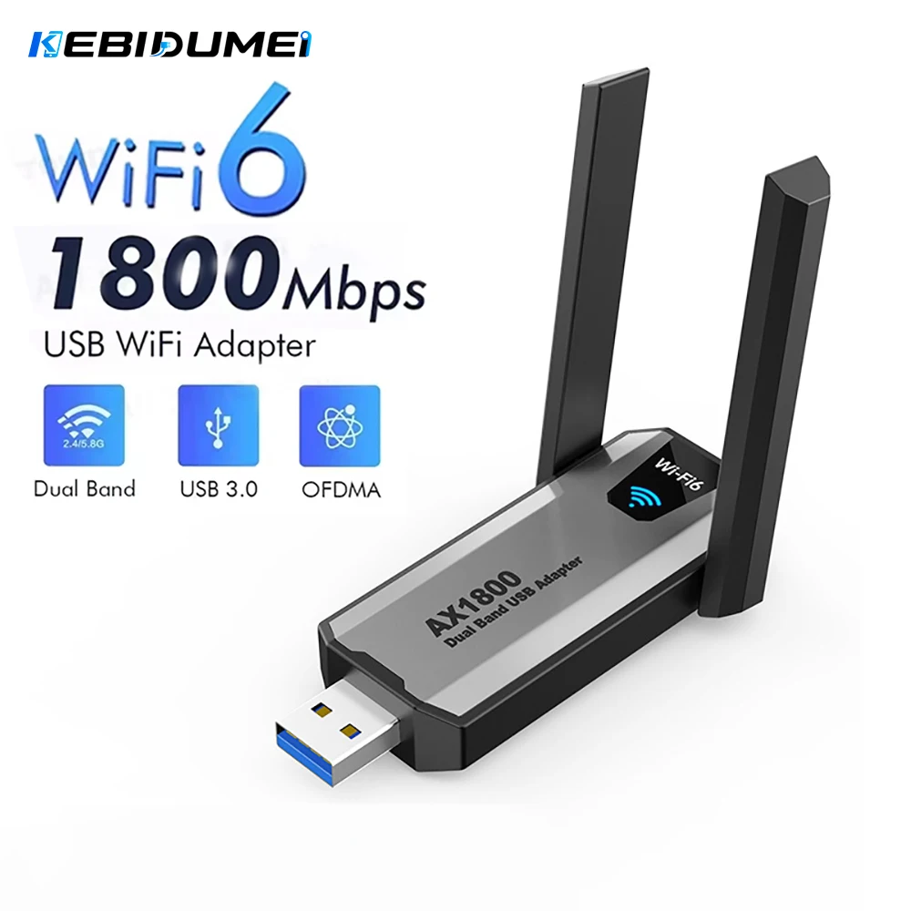 KEBIDUMEI WiFi 6 AX1800 USB 3.0 Adapter Dual Band 2.4G/5Ghz Wireless USB Receiver Dongle Network Wi-Fi 6 For Laptop Win10/11
KEBIDUMEI WiFi 6 AX1800 USB 3.0 Adapter Dual Band 2.4G/5Ghz Wireless USB Receiver Dongle Network Wi-Fi 6 For Laptop Win10/11