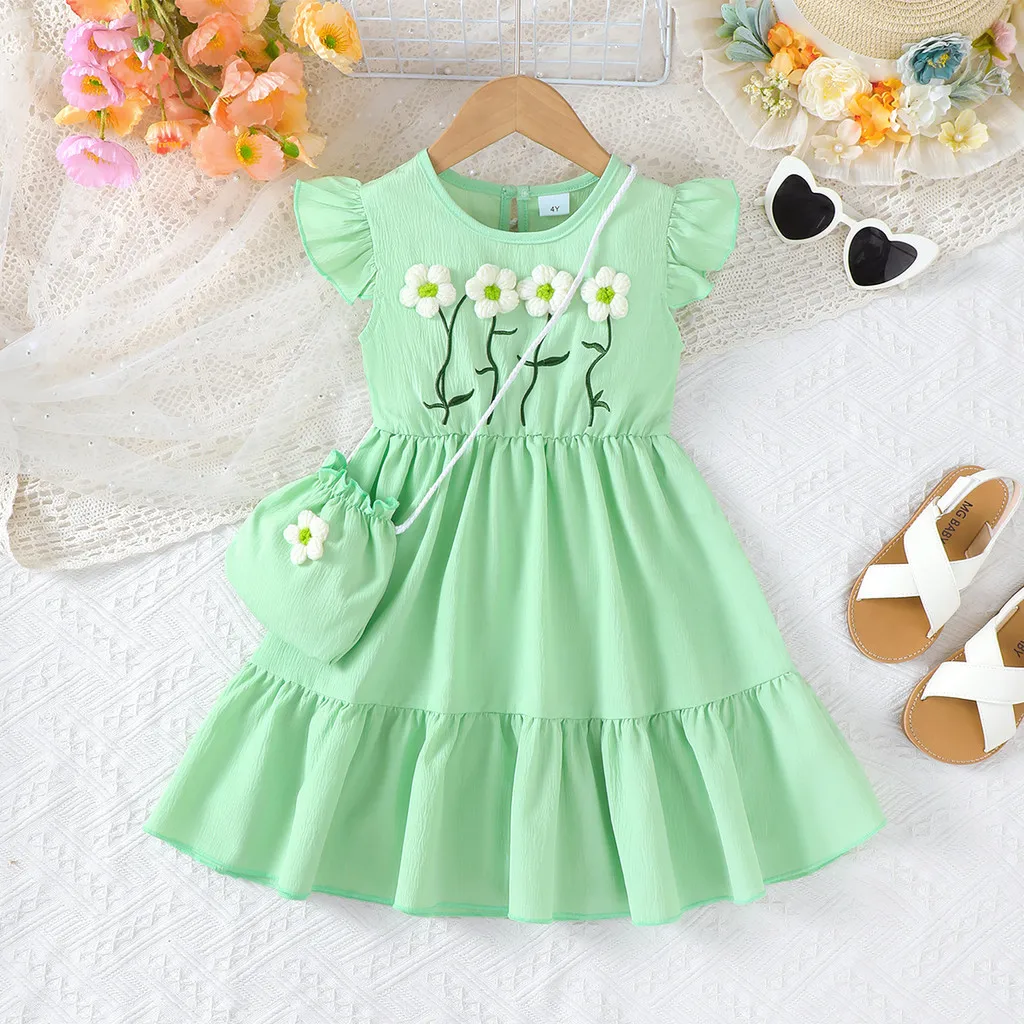 Summer Green Dress for Girls 1-6Years Sleeveless A-Line Children's Dresses with 3D Woolen Flower+Small Satchel Holiday Clothes
Summer Green Dress for Girls 1-6Years Sleeveless A-Line Children's Dresses with 3D Woolen Flower+Small Satchel Holiday Clothes
