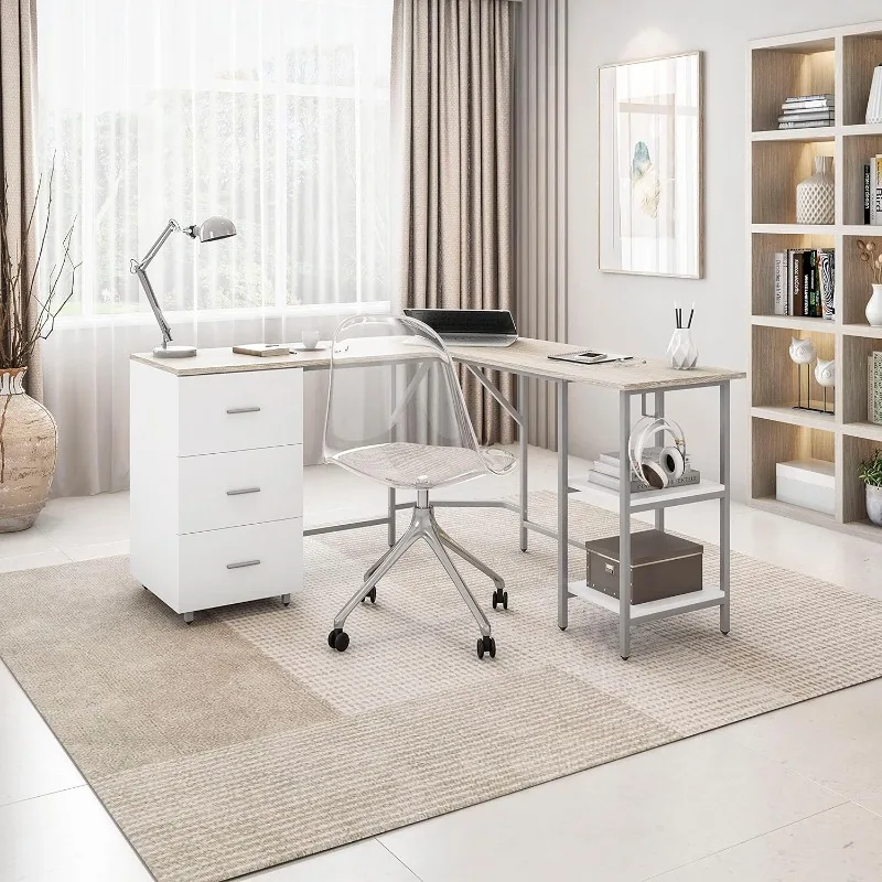 L Shaped Desk - Two-Toned Computer Desk with Drawers & Storage Shelves - Simple Modern Furniture& Home Office Space Corner Table
L Shaped Desk - Two-Toned Computer Desk with Drawers & Storage Shelves - Simple Modern Furniture& Home Office Space Corner Table