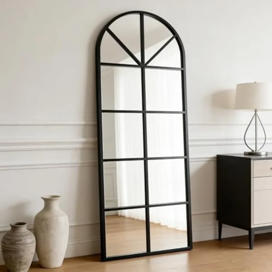 Arched window mirror for home decor, metal frame, black, full-length 56×22, wall-mounted or leaning, no stand, finished edge
Arched window mirror for home decor, metal frame, black, full-length 56×22, wall-mounted or leaning, no stand, finished edge