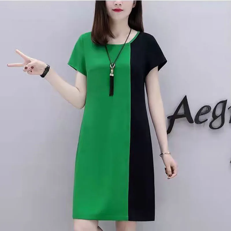 Fashion O-Neck Spliced All-match Short Sleeve Dress Women's Clothing Summer New Loose Commuter Ladies Dresses
Fashion O-Neck Spliced All-match Short Sleeve Dress Women's Clothing Summer New Loose Commuter Ladies Dresses