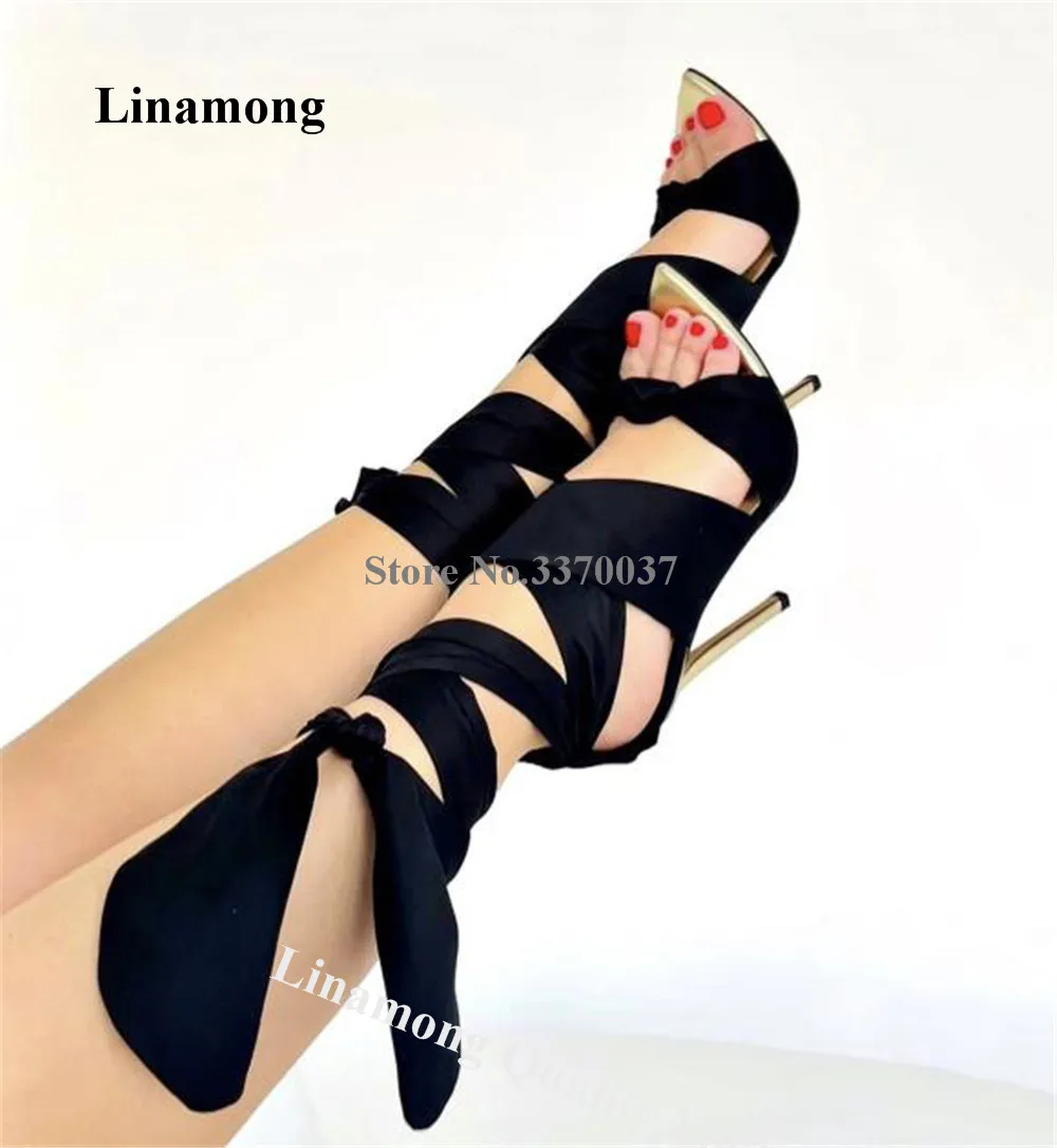 Linamong Satin Straps Cross Stiletto Heel Gladiator Sandals Pointed Open Toe Black Purple Pink Thin Heel Bandage Sandals
Linamong Satin Straps Cross Stiletto Heel Gladiator Sandals Pointed Open Toe Black Purple Pink Thin Heel Bandage Sandals