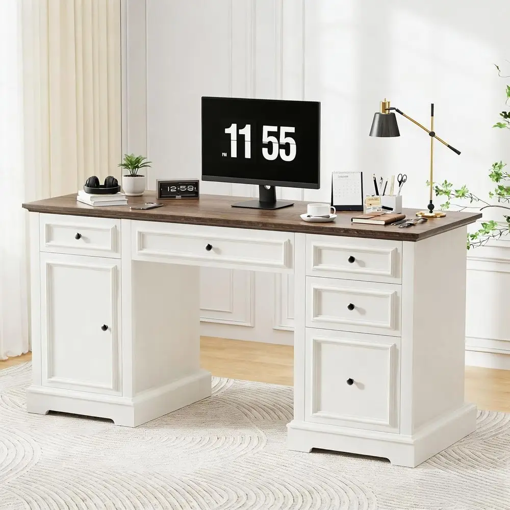 60-дельный письменный стол в деревенском стиле с выдвижными ящиками и шкафом, письменный стол для домашнего офиса из белого текстурированного дерева для рабочего пространства или учебы
60-дельный письменный стол в деревенском стиле с выдвижными ящиками и шкафом, письменный стол для домашнего офиса из белого текстурированного дерева для рабочего пространства или учебы