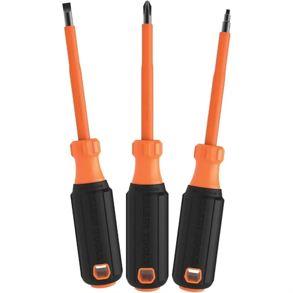 Insulated Screwdriver Set, 3-Piece with Cushion Grip Handles for Electrical Work, Phillips and Slotted Tips
Insulated Screwdriver Set, 3-Piece with Cushion Grip Handles for Electrical Work, Phillips and Slotted Tips