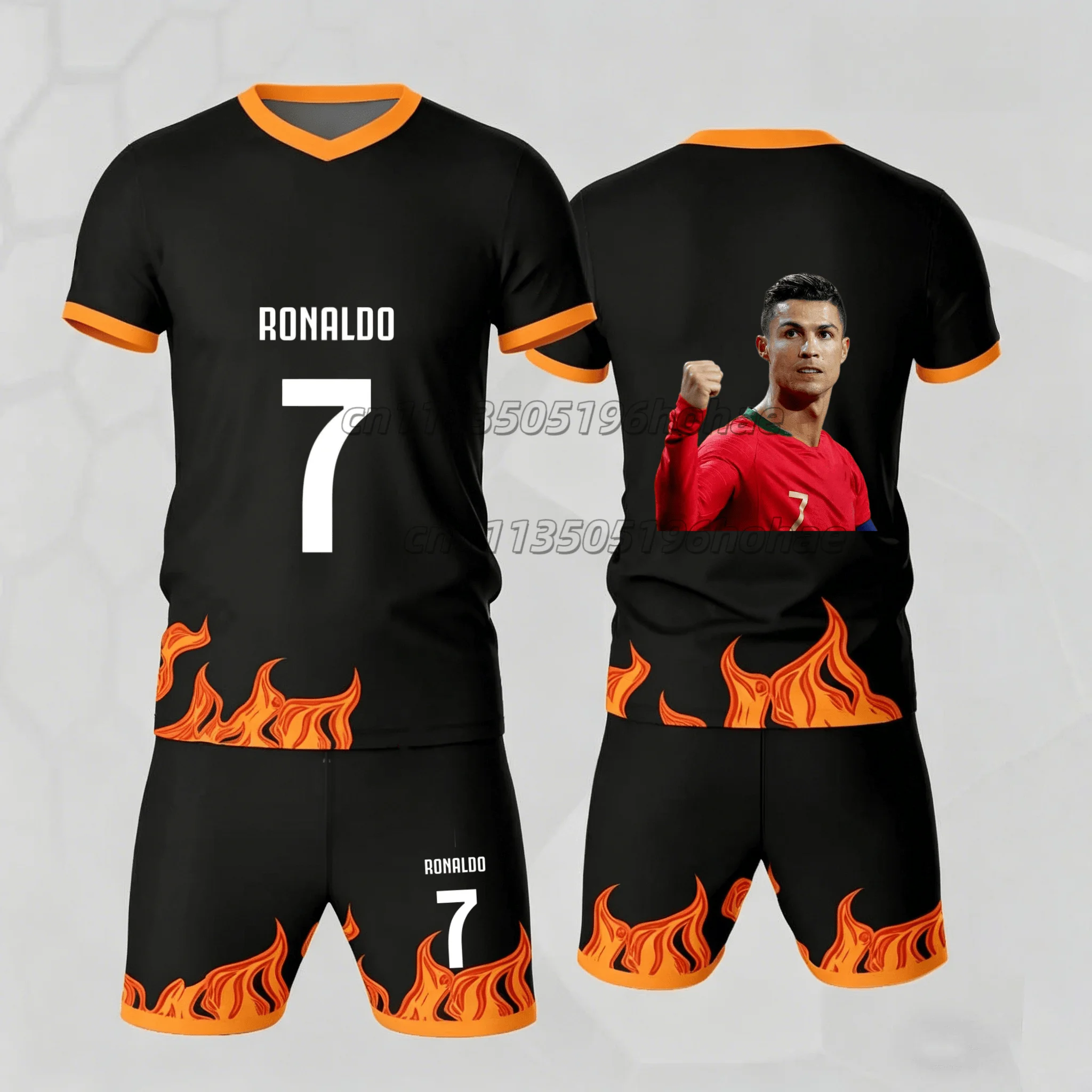 Summer New # Ronaldo No.7 # Football Suit Set for Children and Adults Flame Patterned Quick Drying Sports T-shirt Shorts Set
Summer New # Ronaldo No.7 # Football Suit Set for Children and Adults Flame Patterned Quick Drying Sports T-shirt Shorts Set