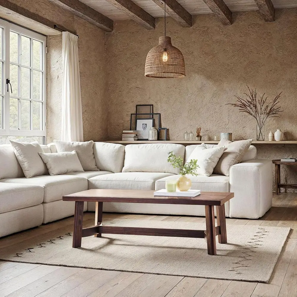 Solid Wood Rectangular Coffee Table, 48 Inch