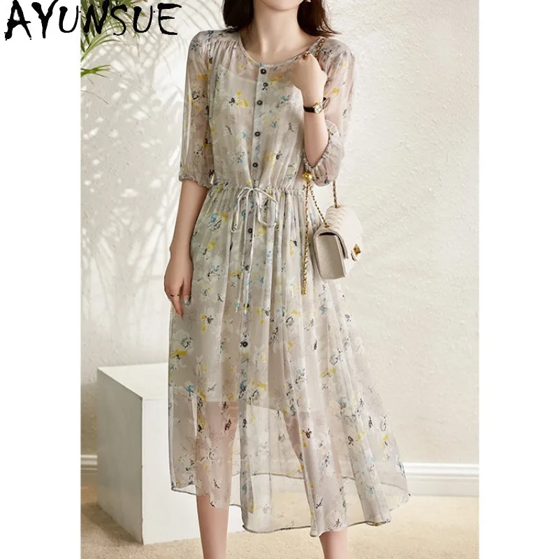 AYUNSUE Real Mulberry Silk Dresses for Woman Elegant Floral Two Piece Dress Woman Summer Dresses 2026 Woman Clothes Vestidos
AYUNSUE Real Mulberry Silk Dresses for Woman Elegant Floral Two Piece Dress Woman Summer Dresses 2026 Woman Clothes Vestidos