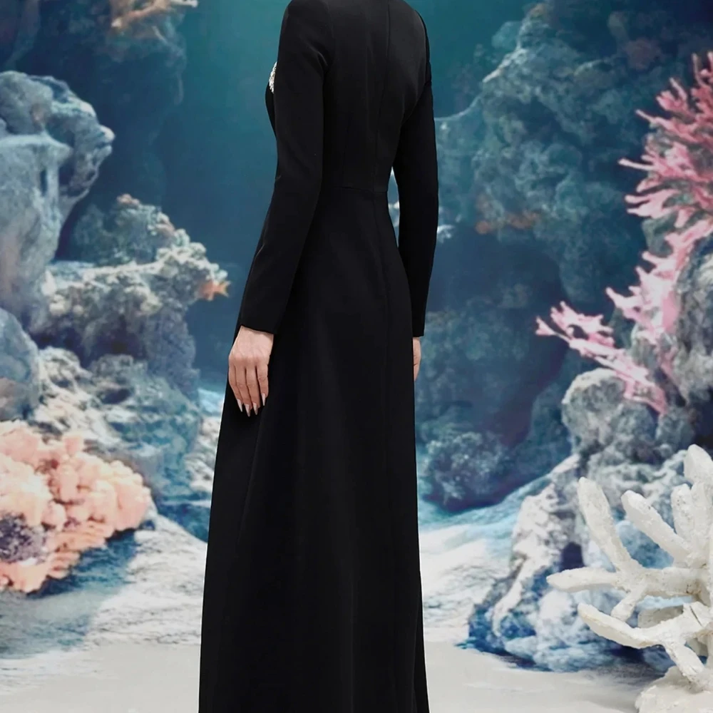 Fashion Crystal Full Sleeve A-line Floor Length Evening Dress Black Jersey O-neck Back Zipper Prom Gown Party Dress Customzie
Fashion Crystal Full Sleeve A-line Floor Length Evening Dress Black Jersey O-neck Back Zipper Prom Gown Party Dress Customzie