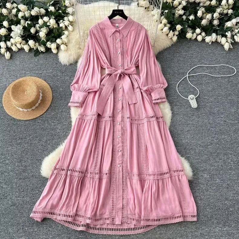 2025 Vestidos De Mujer Maxi Single Breasted Dresses Women's Clothing Lace Patchwork A-line Robe Femme New Bandage Elegant Dress
2025 Vestidos De Mujer Maxi Single Breasted Dresses Women's Clothing Lace Patchwork A-line Robe Femme New Bandage Elegant Dress