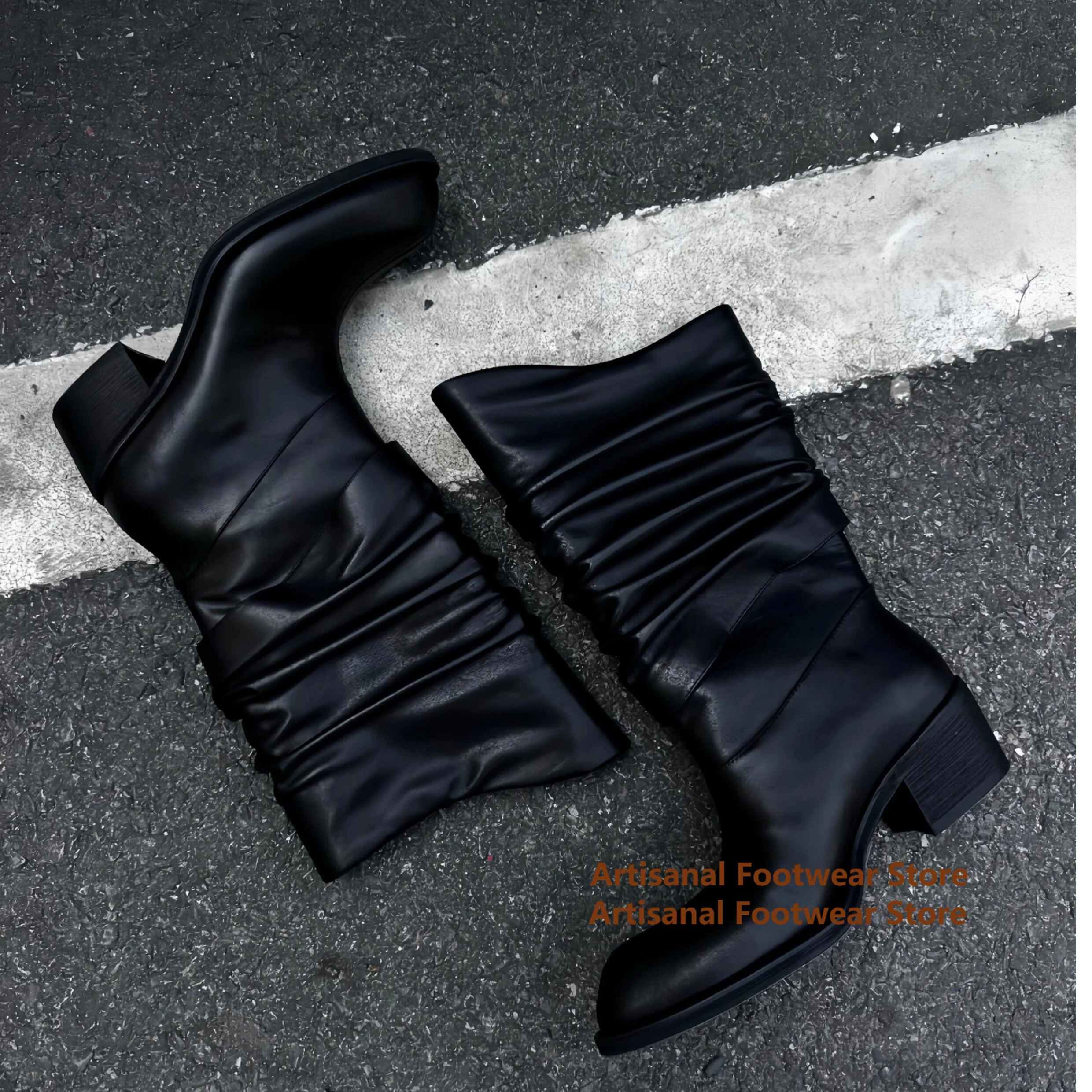 Black Soft Leather Ruched Mid Calf Boots for Men Pointed Toe Wrinkled Low Heel Calf Boots Trendy Luxury Handmade Men's Boots
Black Soft Leather Ruched Mid Calf Boots for Men Pointed Toe Wrinkled Low Heel Calf Boots Trendy Luxury Handmade Men's Boots