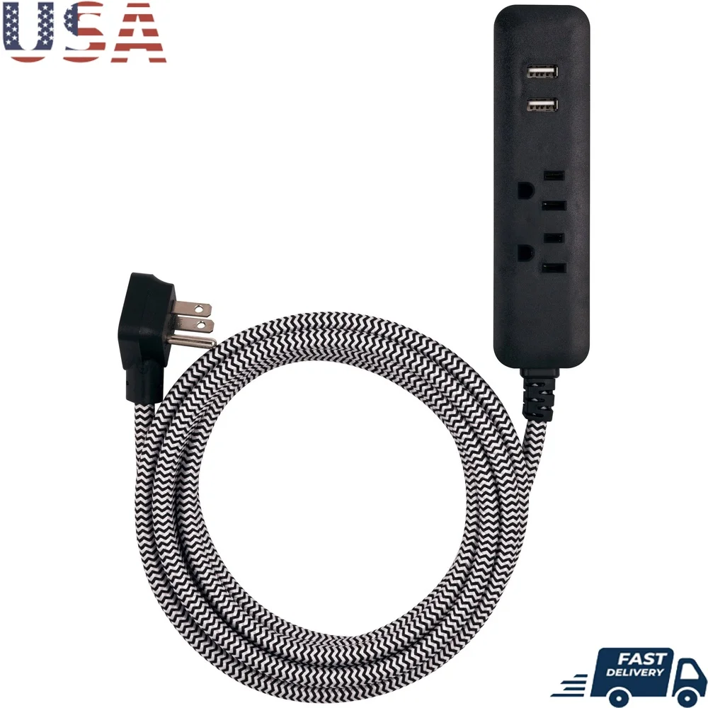 2 Outlet Power Strip with 2 USB Ports 10ft Braided Cord Flat Plug Home Office Charging Station Black White Chevron
2 Outlet Power Strip with 2 USB Ports 10ft Braided Cord Flat Plug Home Office Charging Station Black White Chevron