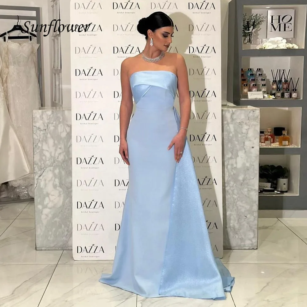 Sunflower Customized Blue Strapless Crepe Evening Dress Sleeveless Satin Floor-Length Formal Occasion Dress 2025
Sunflower Customized Blue Strapless Crepe Evening Dress Sleeveless Satin Floor-Length Formal Occasion Dress 2025