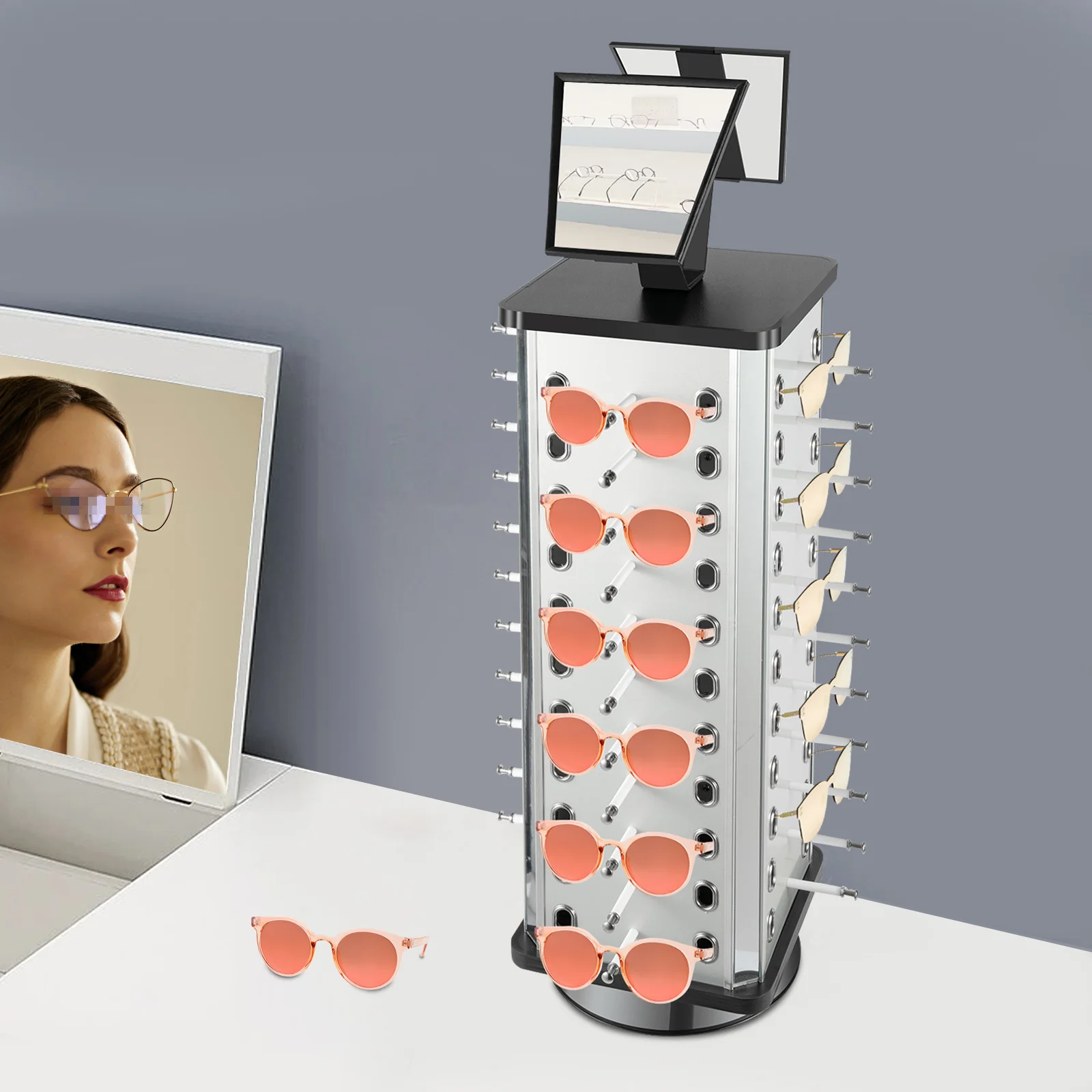 360° Rotating Eyeglasses Display Stand with 44-Pair Capacity & Mirror, Durable for Store/Home Organization
360° Rotating Eyeglasses Display Stand with 44-Pair Capacity & Mirror, Durable for Store/Home Organization