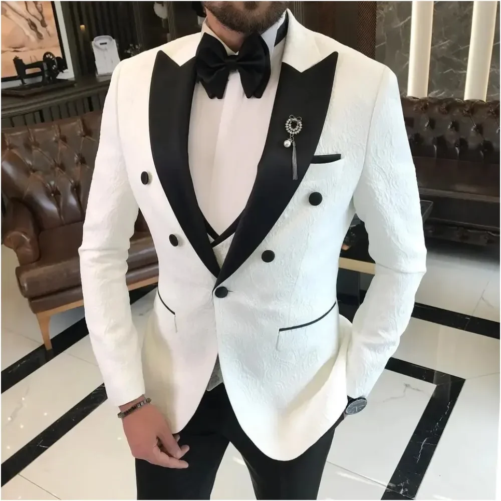 Fashion White Men Suits Regular Fit 3 Piece Tuxedos Peak Lapel Printed Fabric Jacket Vest Pants for Wedding Party
Fashion White Men Suits Regular Fit 3 Piece Tuxedos Peak Lapel Printed Fabric Jacket Vest Pants for Wedding Party