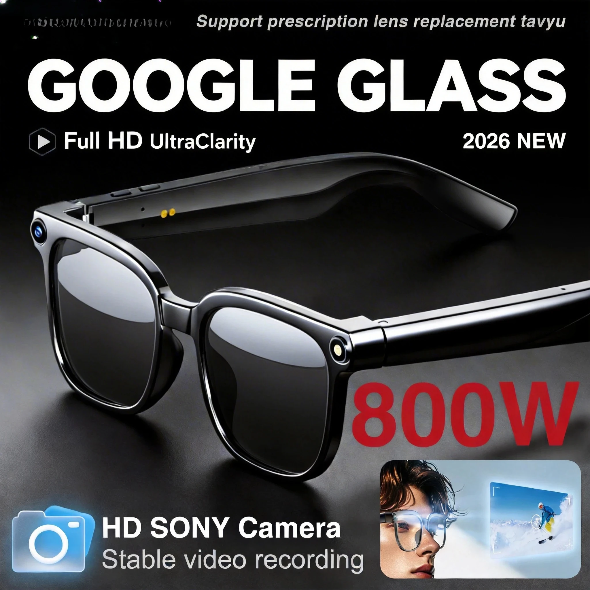 AI Smart Glasses 8MP Pixel 4K HD Camera Video Recording Sunglasses AI ChatGPT Voice Assistant Translation Bluetooth Call Glasses
AI Smart Glasses 8MP Pixel 4K HD Camera Video Recording Sunglasses AI ChatGPT Voice Assistant Translation Bluetooth Call Glasses