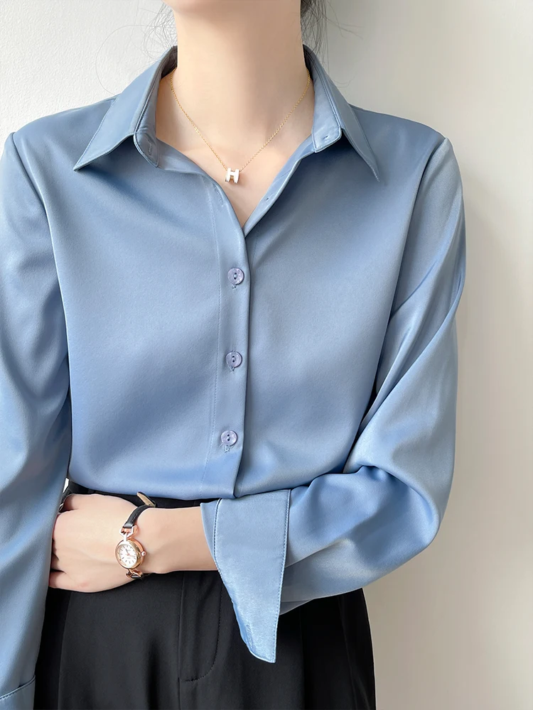 Blue Silk Blend irt for Women Profional Commute Workwear OL Interview Soft Light Satin Top Korean Sle Straight Cut
Blue Silk Blend irt for Women Profional Commute Workwear OL Interview Soft Light Satin Top Korean Sle Straight Cut
