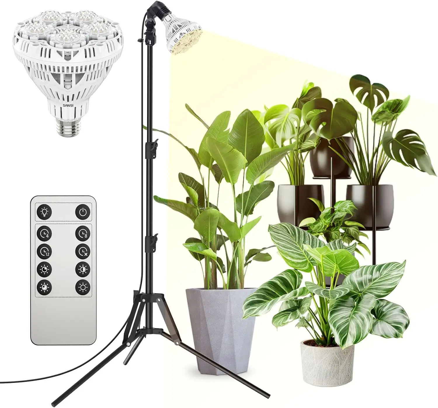 Indoor Plant Grow Light with Dimmable Levels, Full Spectrum 30W LED, Adjustable Tripod Stand & Remote Timer
Indoor Plant Grow Light with Dimmable Levels, Full Spectrum 30W LED, Adjustable Tripod Stand & Remote Timer