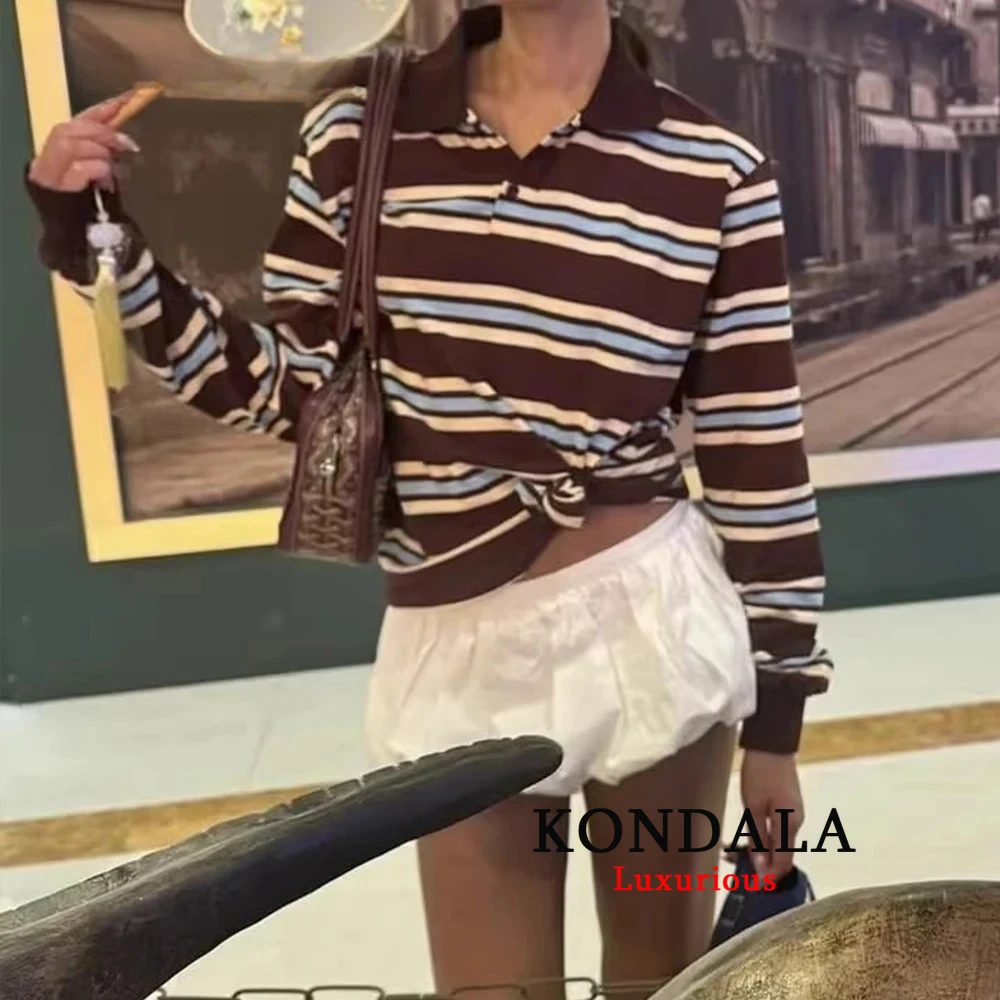 KONDALA Summer Vintage American Style Striped Polo Shirt Casual Loose Hoodie Long Sleeve Streetwear Fashion 2025 Preppy Chic Top
KONDALA Summer Vintage American Style Striped Polo Shirt Casual Loose Hoodie Long Sleeve Streetwear Fashion 2025 Preppy Chic Top