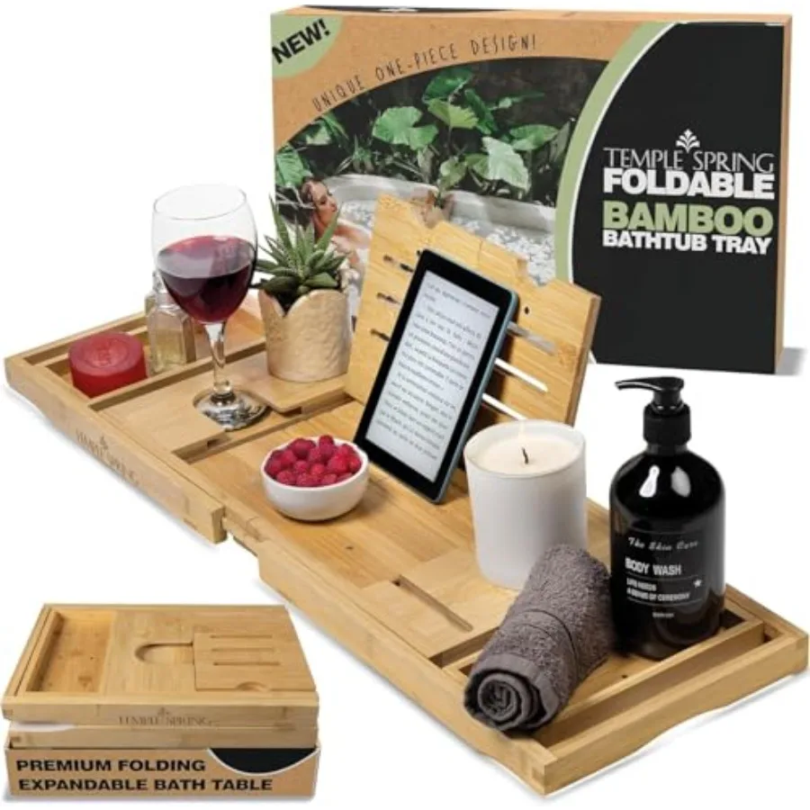 Foldable Bamboo Bathtub Tray Caddy for Tub Expandable One-Piece Wood Bath Table with Wine Holder Book Stand and Non-Slip Pads S
Foldable Bamboo Bathtub Tray Caddy for Tub Expandable One-Piece Wood Bath Table with Wine Holder Book Stand and Non-Slip Pads S