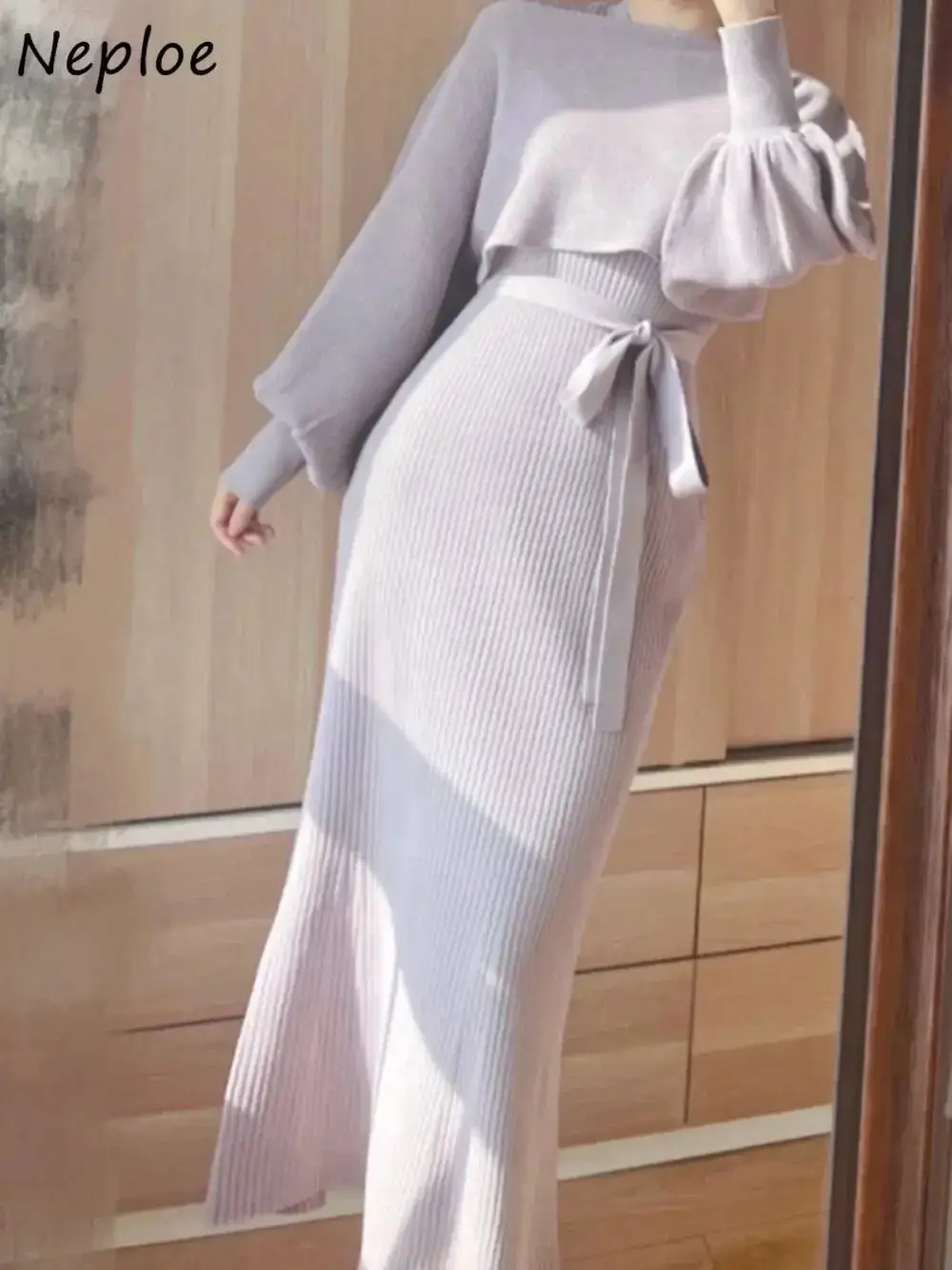 Office Lady Sweet Elegant O Neck Lantern Dress Slim Knit Jumper Lace Up Robe Japan Off Shoulder Half-High Collar Mujer
Office Lady Sweet Elegant O Neck Lantern Dress Slim Knit Jumper Lace Up Robe Japan Off Shoulder Half-High Collar Mujer