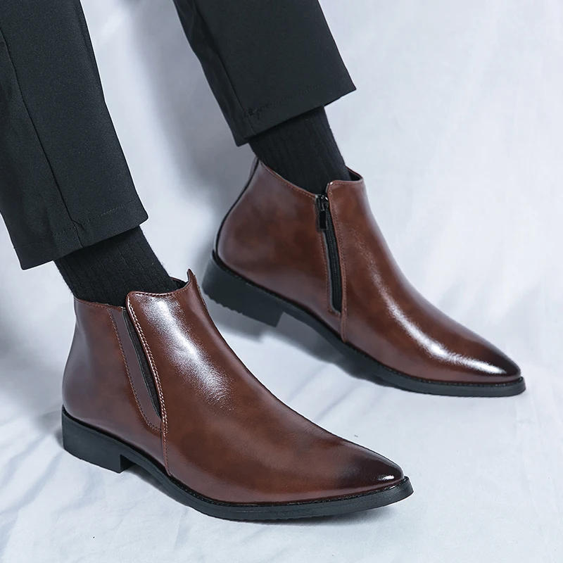 Men's pointed high top leather shoes Fashionable minimalist design style Daily office business leisure motorcycle men's boots
Men's pointed high top leather shoes Fashionable minimalist design style Daily office business leisure motorcycle men's boots