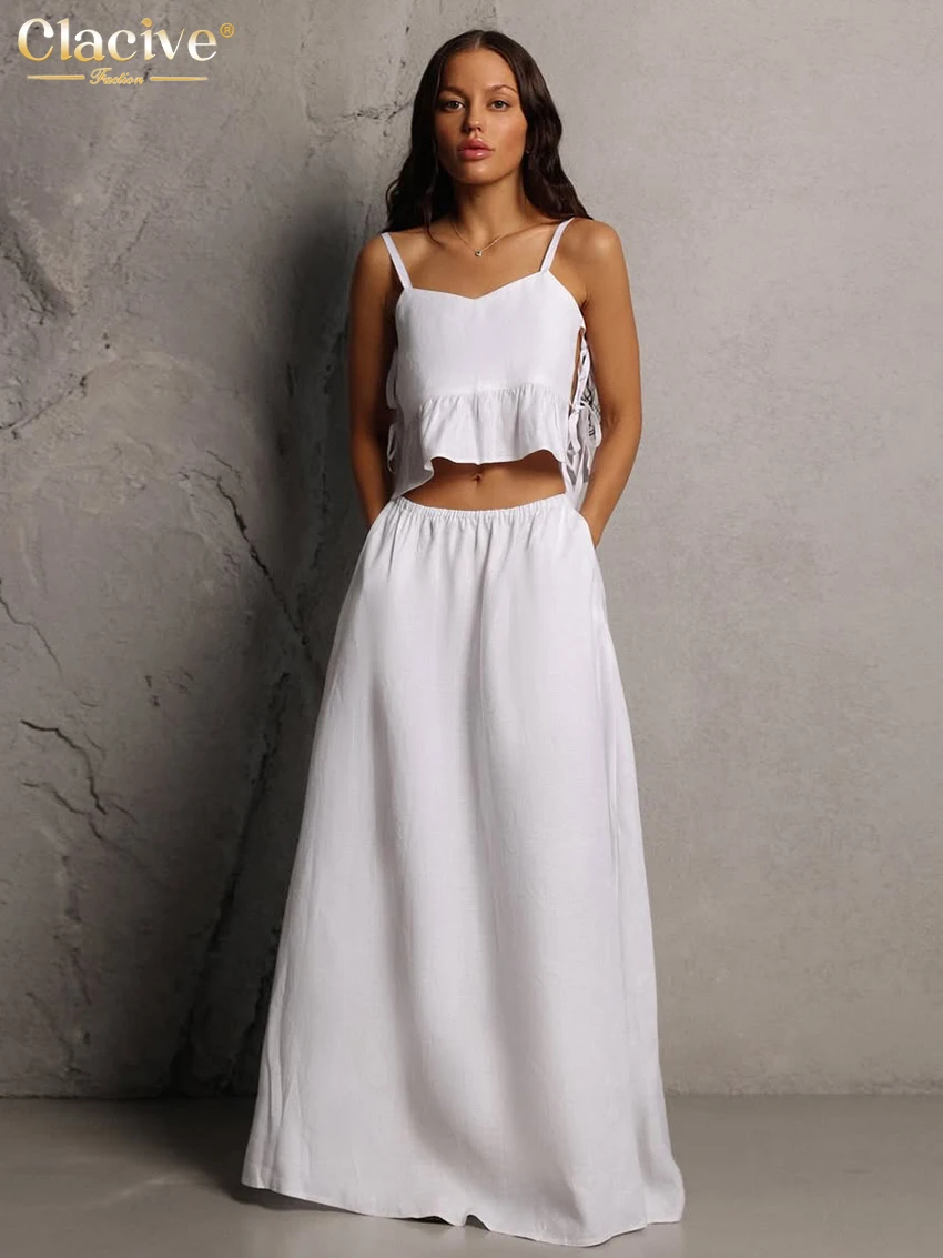 Clacive Fashion Loose White Cotton Skirt Set 2 Piece Woman 2025 Summer Sleeveless Crop Top With Mid Waist Maxi Skirt Set Female
Clacive Fashion Loose White Cotton Skirt Set 2 Piece Woman 2025 Summer Sleeveless Crop Top With Mid Waist Maxi Skirt Set Female