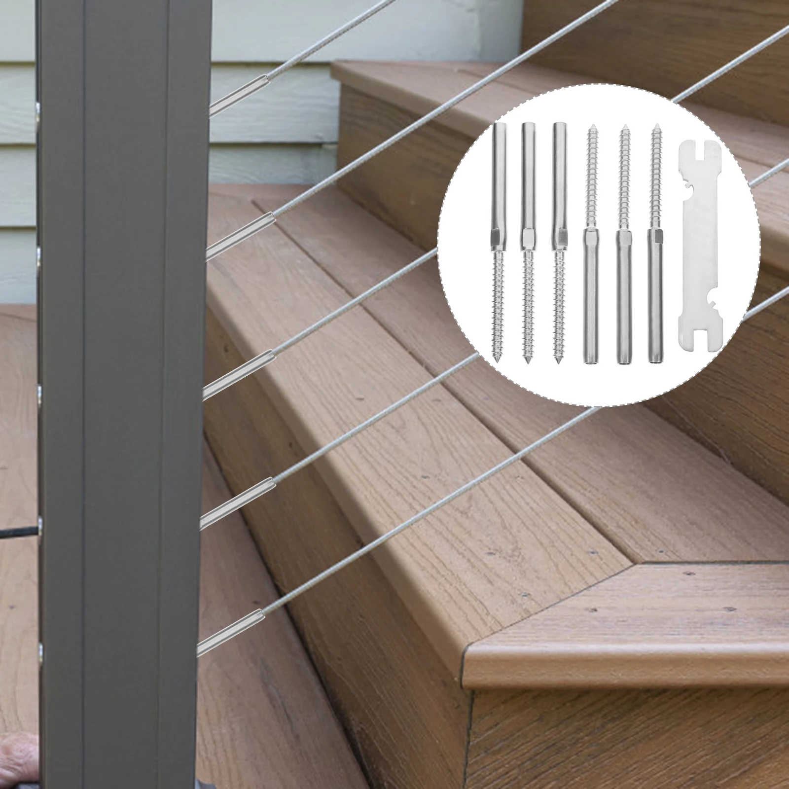 Tension Cable Hardware 3/16 Inch Stainless Steel Deck Stair System Lag Screws for Wood Posts No Turnbuckle Required Cable
Tension Cable Hardware 3/16 Inch Stainless Steel Deck Stair System Lag Screws for Wood Posts No Turnbuckle Required Cable
