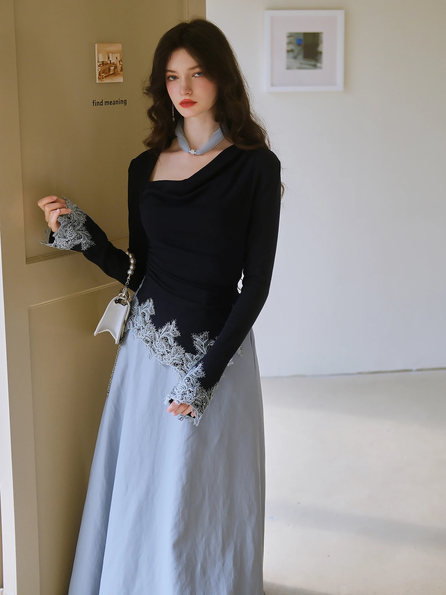 Peter Pan Uncle Spring Night Blues Slim Fit Top Zipper Decoration Lace Trim Skirt Two Piece Set Long Sve Pure Color
Peter Pan Uncle Spring Night Blues Slim Fit Top Zipper Decoration Lace Trim Skirt Two Piece Set Long Sve Pure Color