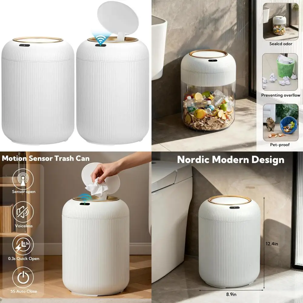 2-Pack 3-Gallon Motion-Activated Trash Cans with Lids, Slim Design for Bathroom, Kitchen, Bedroom, Office, Waterproof
2-Pack 3-Gallon Motion-Activated Trash Cans with Lids, Slim Design for Bathroom, Kitchen, Bedroom, Office, Waterproof