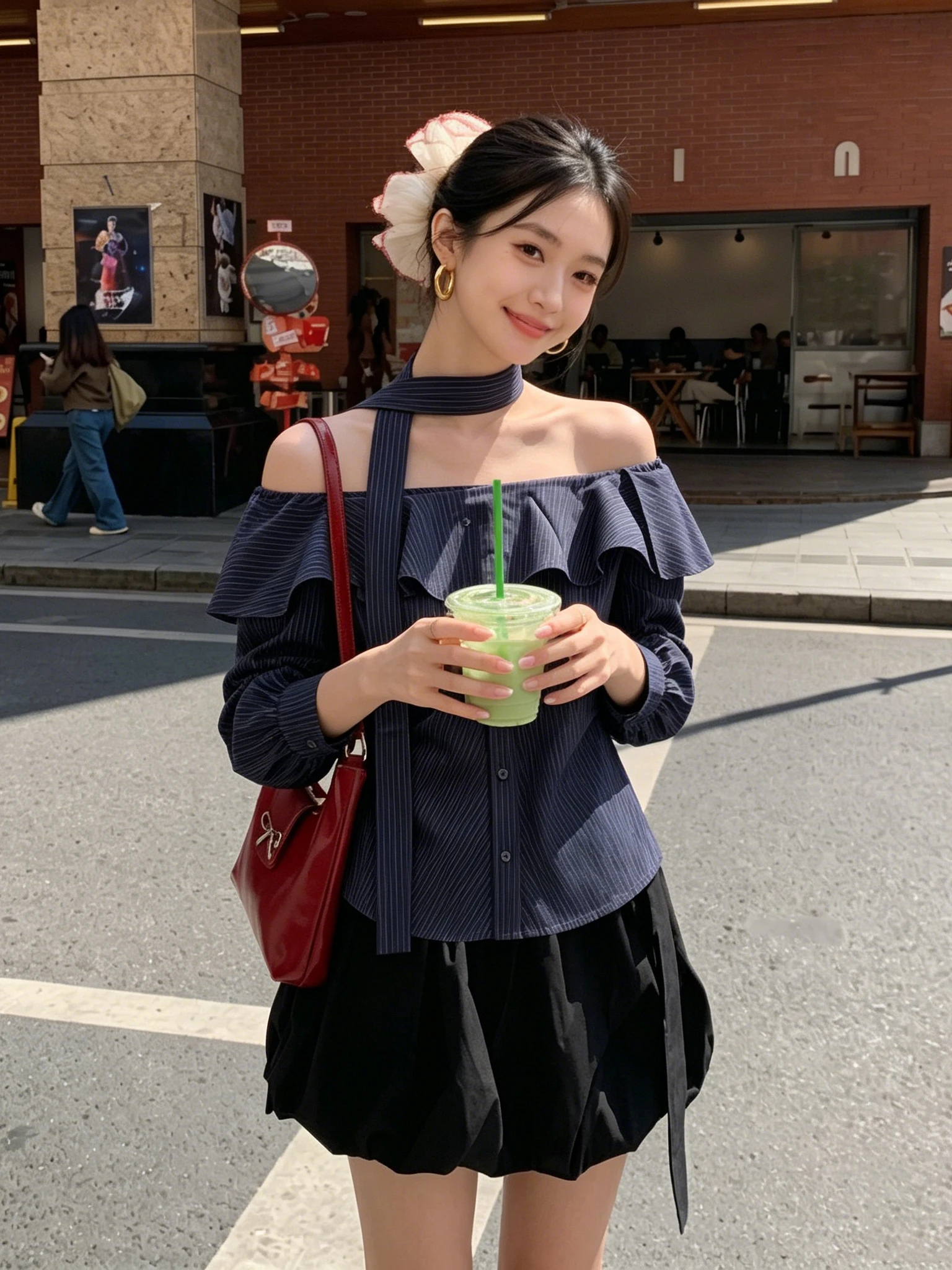 Elegant Light Sweet Style Dark Blue Striped Shirt Collarless Two-Way Wear Shoulder Bared Blouse Korean Style Commute Shirt
Elegant Light Sweet Style Dark Blue Striped Shirt Collarless Two-Way Wear Shoulder Bared Blouse Korean Style Commute Shirt