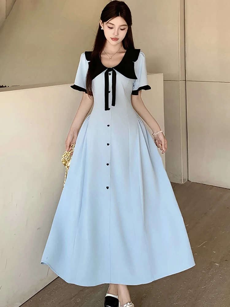 Женское синее шикарное черное платье миди с кукольным воротником и коротким рукавом, летнее элегантное офисное платье 2025 года, корейское винтажное облегающее вечернее платье
Женское синее шикарное черное платье миди с кукольным воротником и коротким рукавом, летнее элегантное офисное платье 2025 года, корейское винтажное облегающее вечернее платье