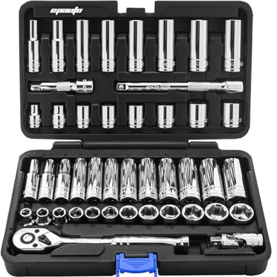 3/8" Drive Socket Set with 72-Tooth Pear Head Ratchet
3/8" Drive Socket Set with 72-Tooth Pear Head Ratchet