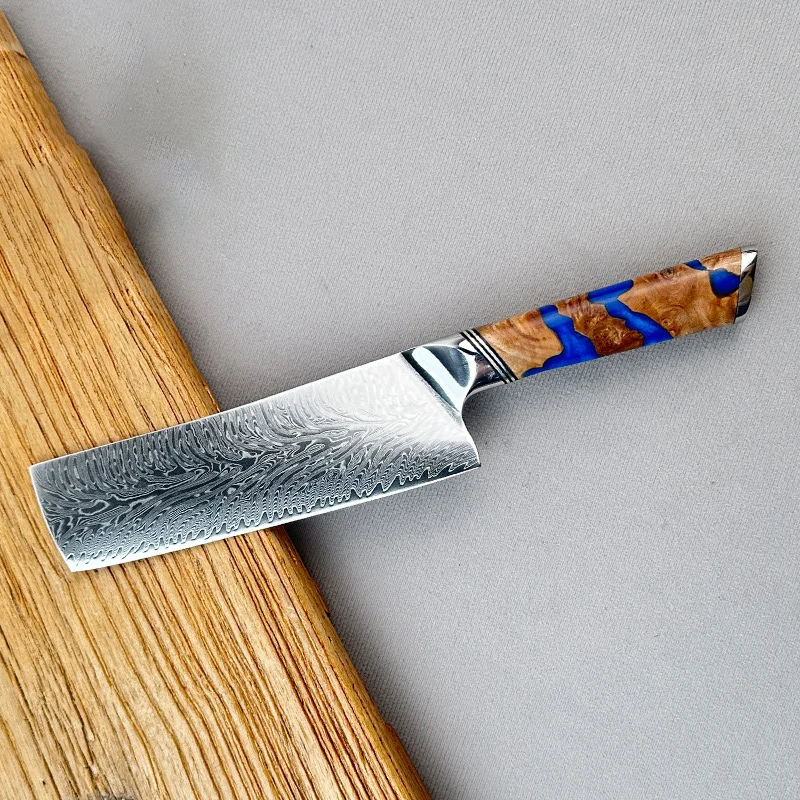 6,9-дюймовый нож Накири, 67-слойное лезвие из дамасской стали, деревянная и смоляная ручка, нож шеф-повара, нож для нарезки мяса, овощей, кухонные ножи