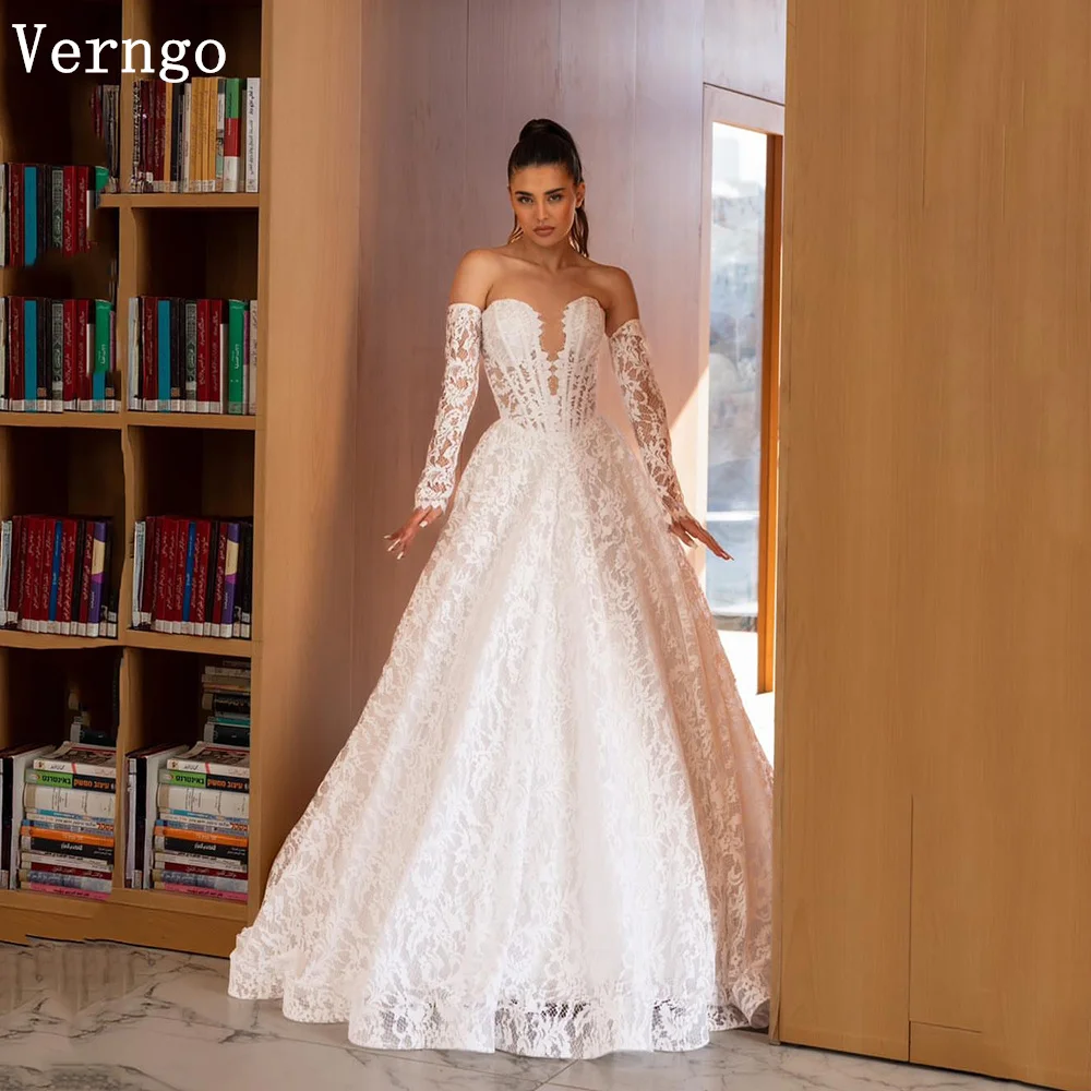 Verngo Elegant Lace Wedding Dress Sweetheart Full Sleeves Bridal Gowns Women Sweap Train Bride Dresses Customized
Verngo Elegant Lace Wedding Dress Sweetheart Full Sleeves Bridal Gowns Women Sweap Train Bride Dresses Customized