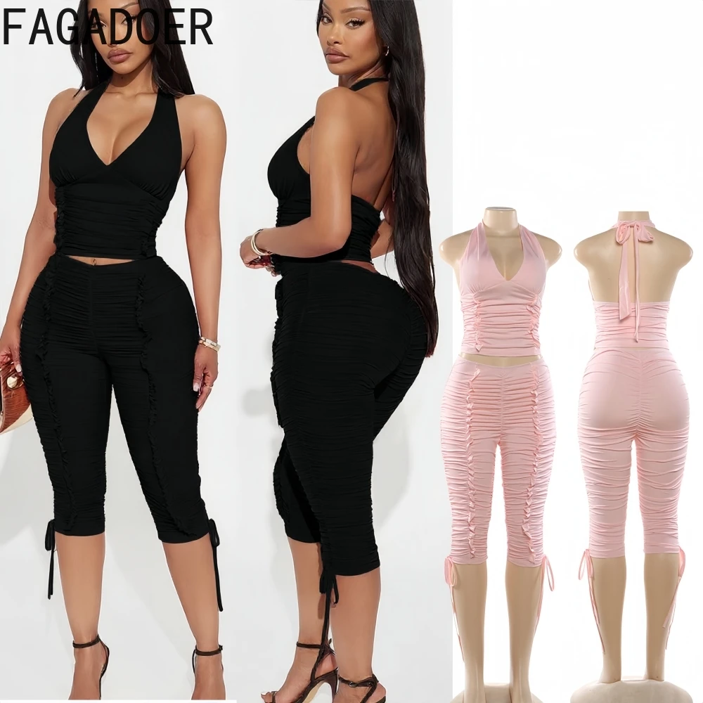 FAGADOER Sexy Ruched Patchwork 2 Pieces Set for Woman Halter Deep V-neck Sleeveless Backless Crop Top + Pants Female Streetwear
FAGADOER Sexy Ruched Patchwork 2 Pieces Set for Woman Halter Deep V-neck Sleeveless Backless Crop Top + Pants Female Streetwear