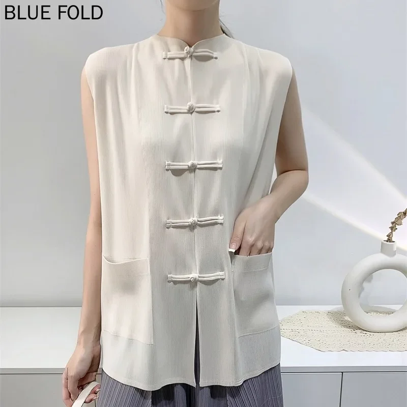 MIYAKE Chinese Style Retro Buckle Vests for Women, Pleated Clothes, Toothpick Pleats, Tops, Summer
MIYAKE Chinese Style Retro Buckle Vests for Women, Pleated Clothes, Toothpick Pleats, Tops, Summer