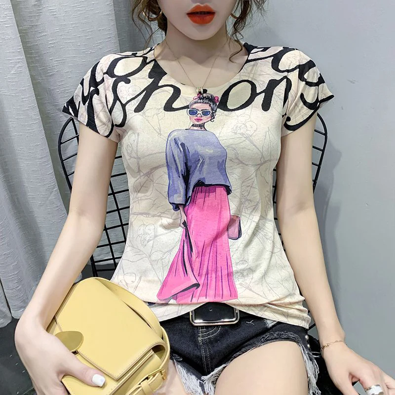 Summer Trend Fashion Round Neck Printing Casual Tees Female Short Sleeve Harajuku Y2K Slim All-match T-shirt Women Pullover Tops
Summer Trend Fashion Round Neck Printing Casual Tees Female Short Sleeve Harajuku Y2K Slim All-match T-shirt Women Pullover Tops