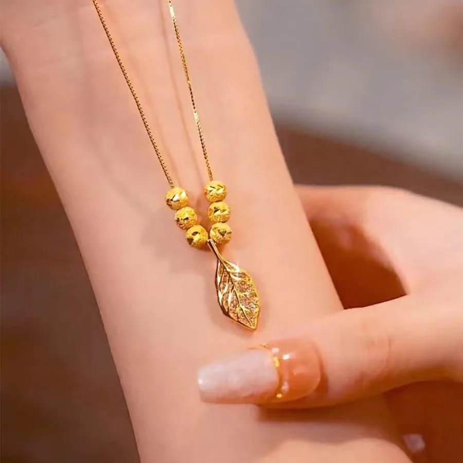 AU999 Pure Gold Jade Leaf Necklace Temperament Womens Leaf Gold Bead Pendant 24K Clavicle Chain Metal Seal
AU999 Pure Gold Jade Leaf Necklace Temperament Womens Leaf Gold Bead Pendant 24K Clavicle Chain Metal Seal