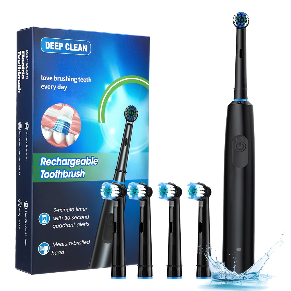 Rotating Electric Toothbrush 3D Deep Clean Rechargeable Toothbrush for Adults 5 Modes Rotary With 4 Replacement Brush Heads
Rotating Electric Toothbrush 3D Deep Clean Rechargeable Toothbrush for Adults 5 Modes Rotary With 4 Replacement Brush Heads