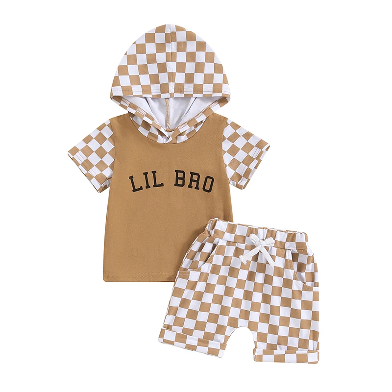Toddler Boys Summer Shorts Sets Short Sleeve Letter Checkerboard Print Hooded Tops and Drawstring Shorts Sets
Toddler Boys Summer Shorts Sets Short Sleeve Letter Checkerboard Print Hooded Tops and Drawstring Shorts Sets
