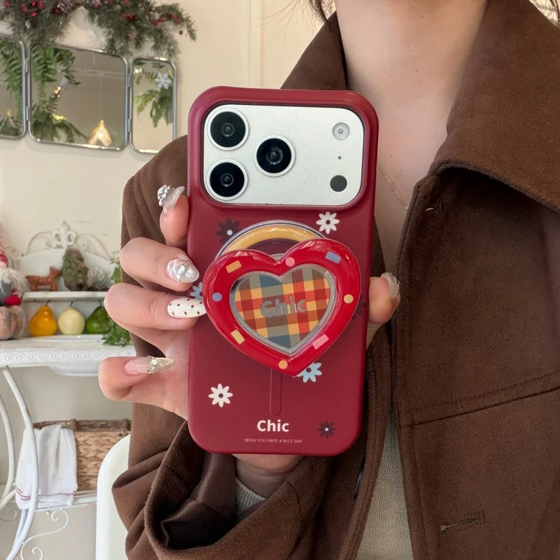 Fashion Red Cute Flower Magnetic Phone Case For iPhone 16 Pro 17 15 Pro Max Back Cover with Love Stand Cases For Magsafe Hard Ca
Fashion Red Cute Flower Magnetic Phone Case For iPhone 16 Pro 17 15 Pro Max Back Cover with Love Stand Cases For Magsafe Hard Ca