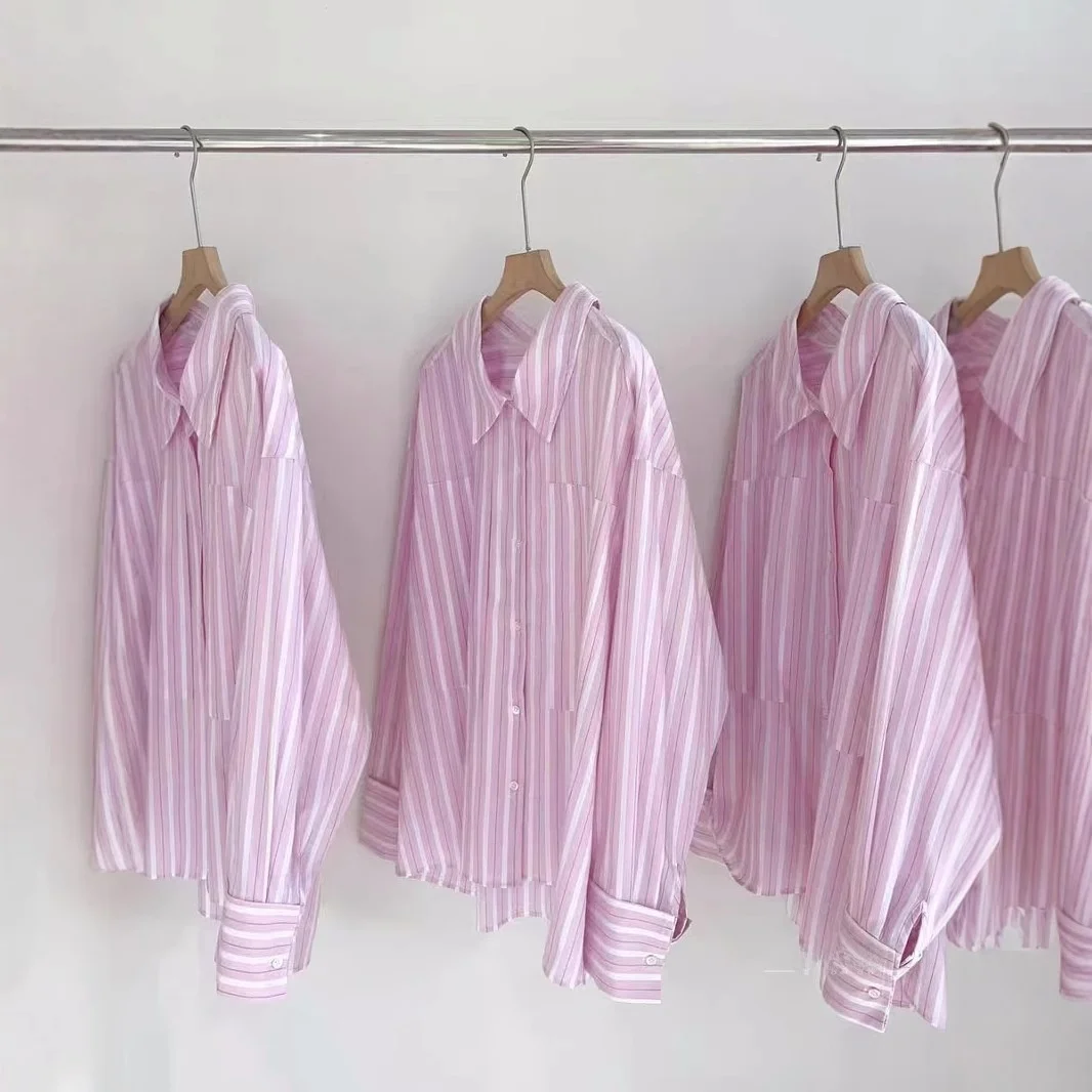 Loose Fit Long Sleeve Casual Shirt Women's Spring Summer Pink Stripes Collared Sun Protection Casual Wear East Gate 2026
Loose Fit Long Sleeve Casual Shirt Women's Spring Summer Pink Stripes Collared Sun Protection Casual Wear East Gate 2026