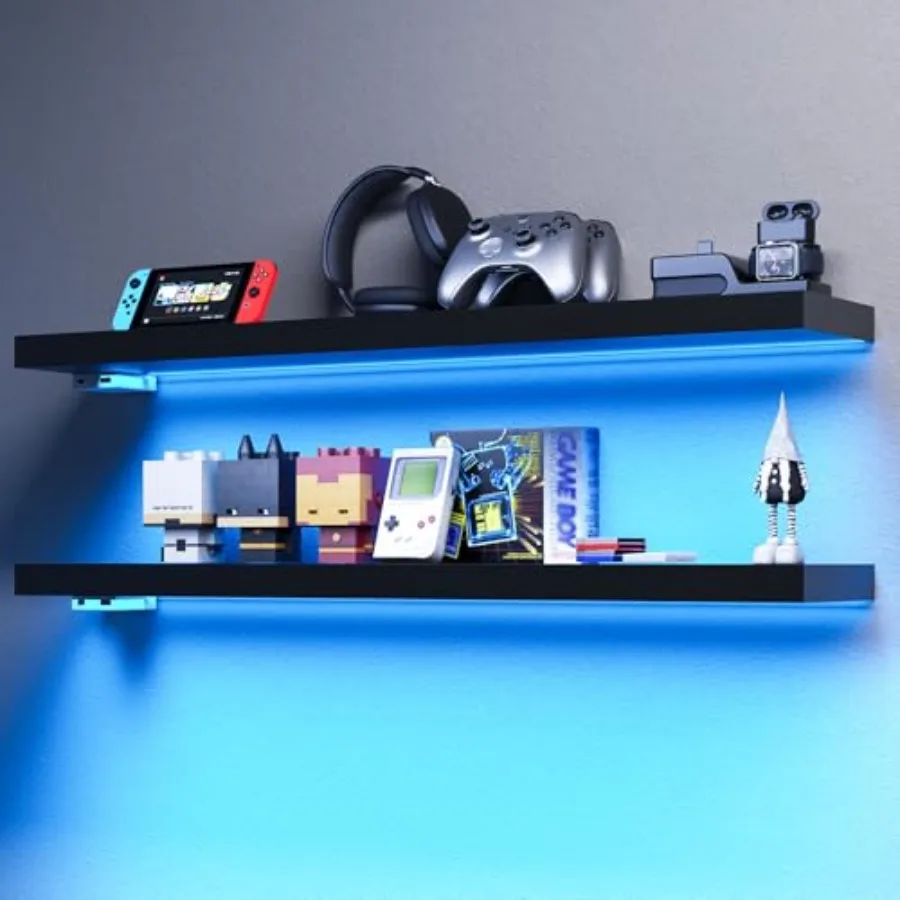 Floating shelves for bedroom bathroom living room and kitchen; wood; black; RGB LED lighting with invisible brackets 31-inch wa
Floating shelves for bedroom bathroom living room and kitchen; wood; black; RGB LED lighting with invisible brackets 31-inch wa
